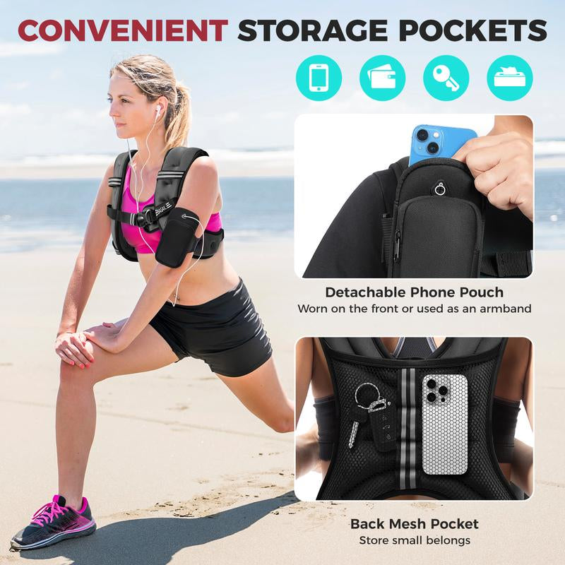 【Holiday Haul】Bagail Weighted Vest, 5Lbs/8Lbs/10Lbs/12Lbs/15Lbs/20Lbs/25Lbs/30Lbs Weight Vest with Detachable Phone Pouch, Rucking Vest for Women, Men, Walking, Training, Running Glute Workout Equipment Sweat Fitness Belt