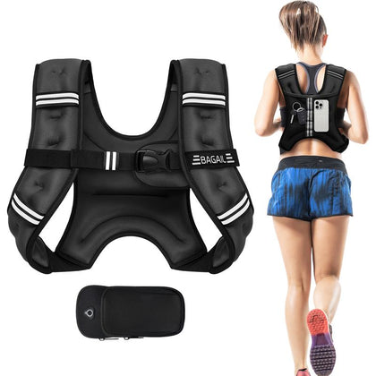 【Holiday Haul】Bagail Weighted Vest, 5Lbs/8Lbs/10Lbs/12Lbs/15Lbs/20Lbs/25Lbs/30Lbs Weight Vest with Detachable Phone Pouch, Rucking Vest for Women, Men, Walking, Training, Running Glute Workout Equipment Sweat Fitness Belt
