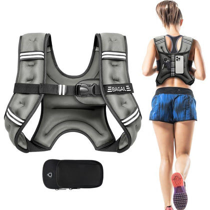 【Holiday Haul】Bagail Weighted Vest, 5Lbs/8Lbs/10Lbs/12Lbs/15Lbs/20Lbs/25Lbs/30Lbs Weight Vest with Detachable Phone Pouch, Rucking Vest for Women, Men, Walking, Training, Running Glute Workout Equipment Sweat Fitness Belt